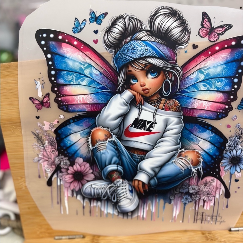 Nike Blue and Pink Butterfly shirt Print